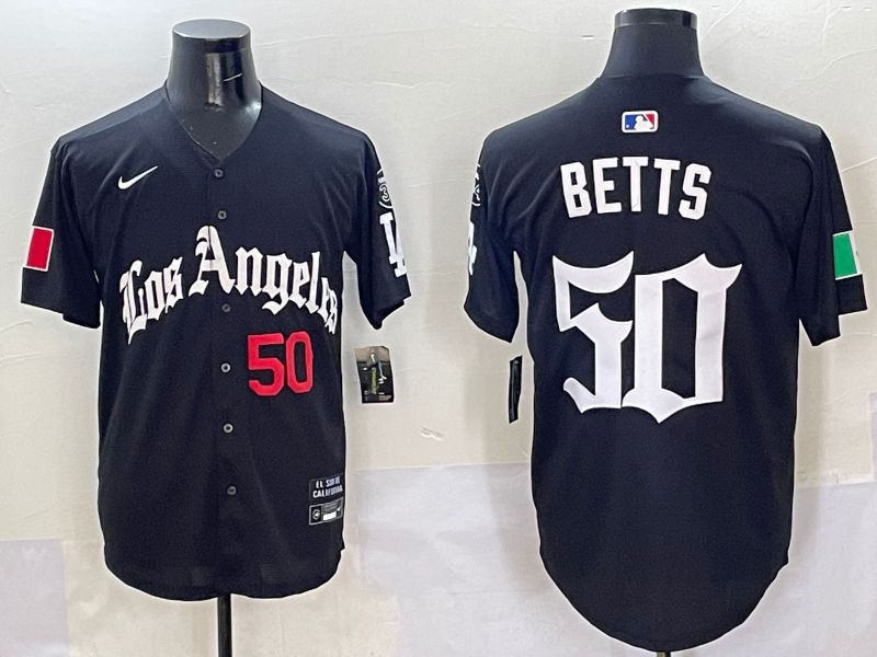 Men Los Angeles Dodgers #50 Betts Black Five generations Joint Name 2025 Nike MLB Jersey style 2->los angeles dodgers->MLB Jersey